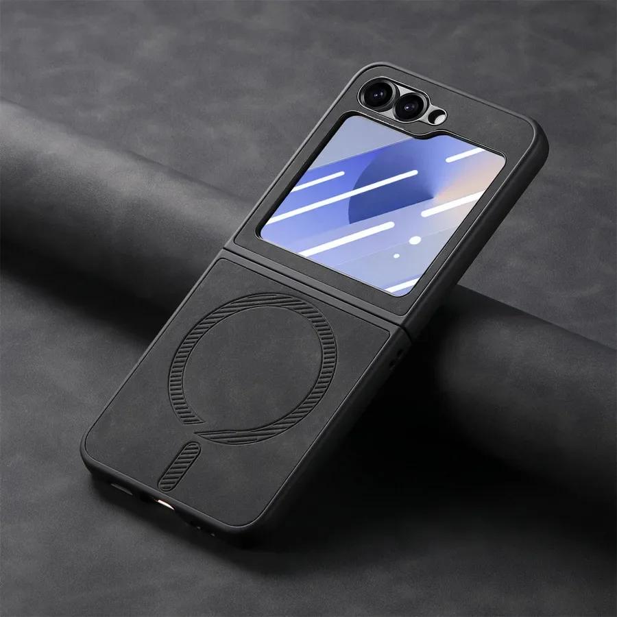 Чехол Magsafe для Samsung Galaxy Z Flip 6 5 4 Матовый кожаный чехол для телефона Samsung Z Flip4 Flip5 Flip6 Защитные чехлы с защитой экрана