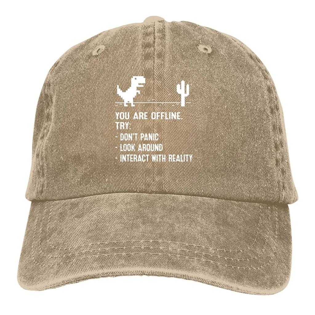 Вы находитесь в автономном режиме Смешные бейсболки с изображением динозавра в низком разрешении, кепки с козырьком, компьютерные козырьки от солнца для мужчин