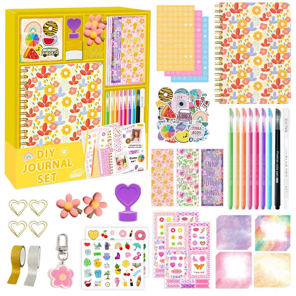 DIY Journal Set Floral Scrapbook for Girls Birthday Gift Kids Diary Craft Kit with Stickers