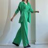 Women's Long Sleeve Shirt Drawstring Short Sleeve Camisole Wide Leg Pants Casual Suit