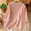Women's Cotton Linen Tops Retro Chinese Button Top 3/4 Sleeve V Neck Shirts