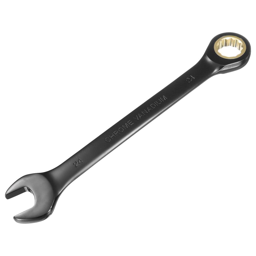 uxcell Ratchet Wrench 24mm Metric Open End Wrench 72 Teeth CR-V Steel 12-Point Nickel Plated Combination Ratchet Wrench Fastener Nut Bolt