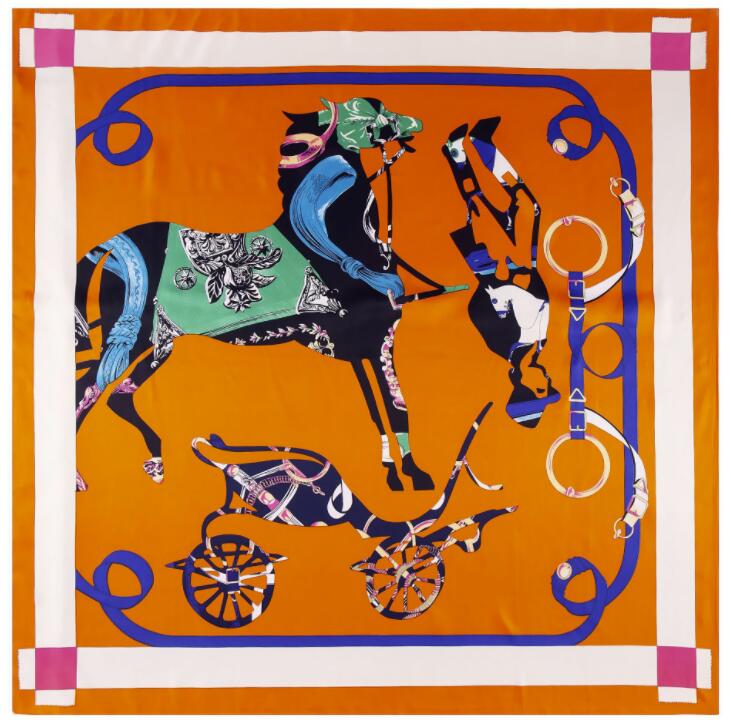 New Luxury Brand Design Sago Cycas Palm Tree Winter Square Scarf 130cm Twill Silk Scarf Women Kerchief Scarves For Ladies