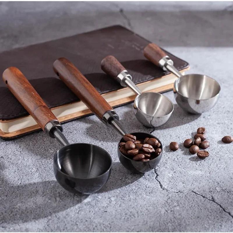 Мерные ложки из нержавеющей стали для кофейных зерен из грецкого ореха, бытовые инструменты, высокий уровень, длинная ручка, мерная ложка для кофейного порошка