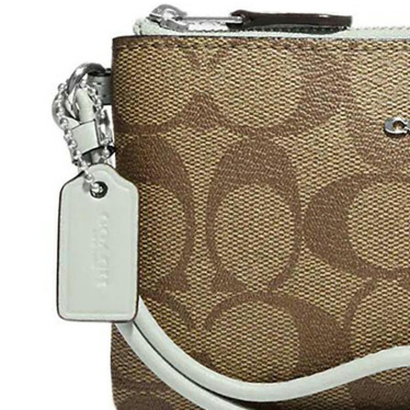 New COACH Corner Zip Canvas Wrist Bag Clutch Trumpets Women's Brown 87591-SVV7Q