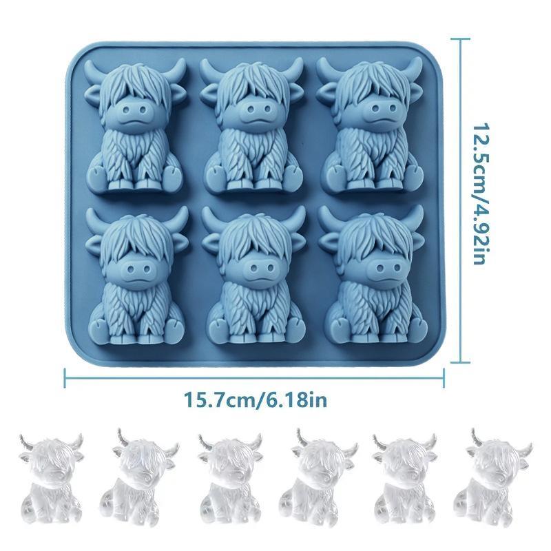 Highland Cow Ice Cube Mold Food Grade Silicone Non-Stick 6 Cavities Reusable for Cocktail Party Kitchen
