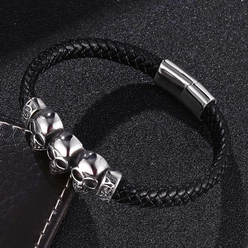 Нержавеющая сталь Череп Красивый ювелирный кожаный браслет для мужчин из нержавеющей стали ювелирные изделия черного цвета