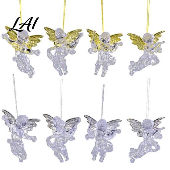 Clear Angel Figurines 4Pcs Winged Hanging Ornaments Figurines Winter Wedding Atmosphere Props Christmas Tree Decor Seasonal Home Party Supplies
