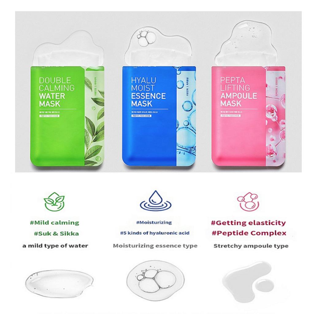 Двойная успокаивающая водная маска Mediheal, увлажняющая эссенционная маска Hyaloo, ампульная маска-лифтинг Pepta 20 мл