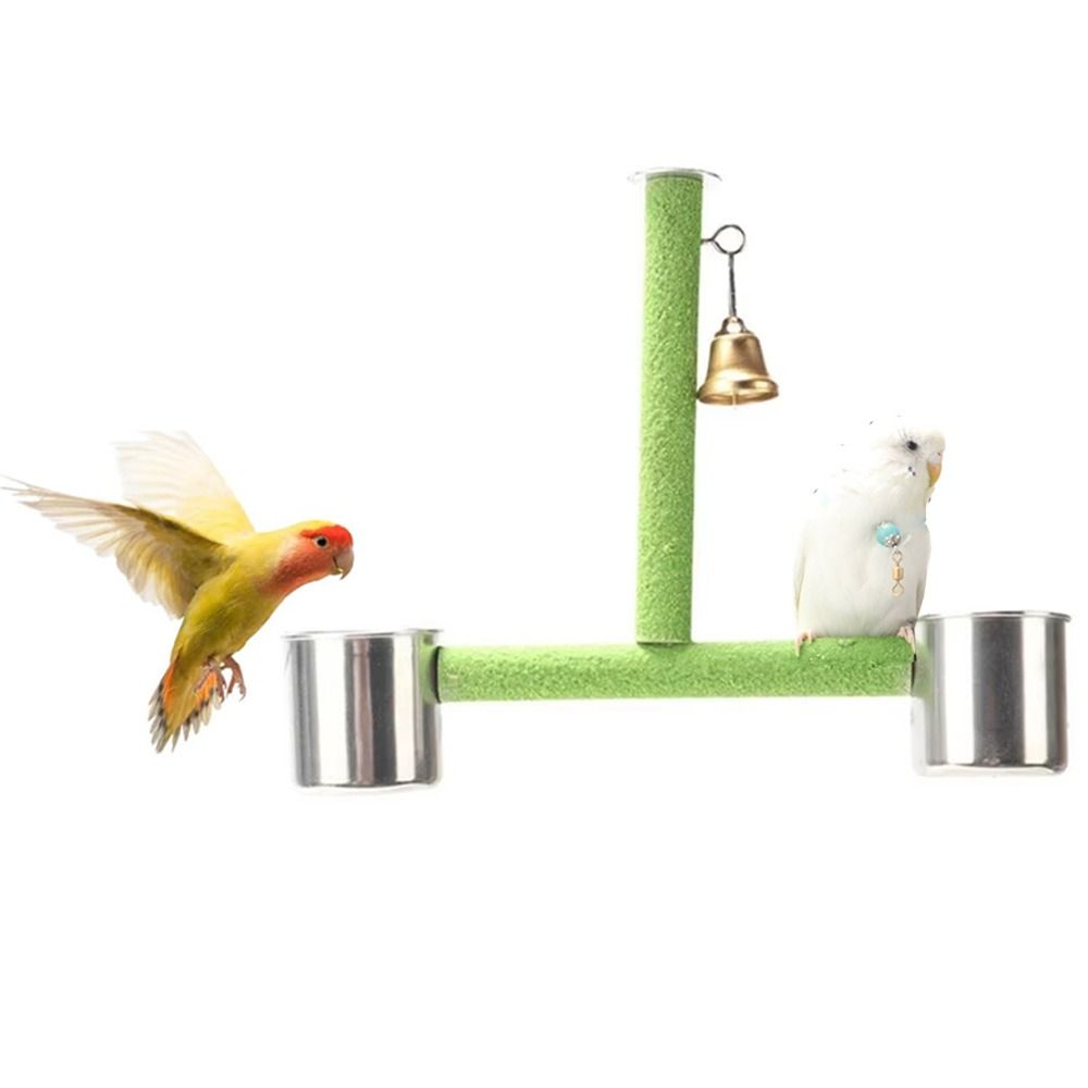 With Bell Parrot Chewing Toys Easy To Install Parrot Feeding Cup Rack Bird Play Stand Perch Parrot