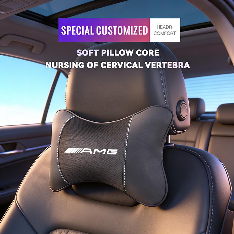 VVKQ9 1Pcs Car Seat Headrest Auto Logo Neck Pillow For Mercedes Benz AMG W203 W206 W220 W205 W211 W212 W201 W168 W167 W169 GLA GLB GLC