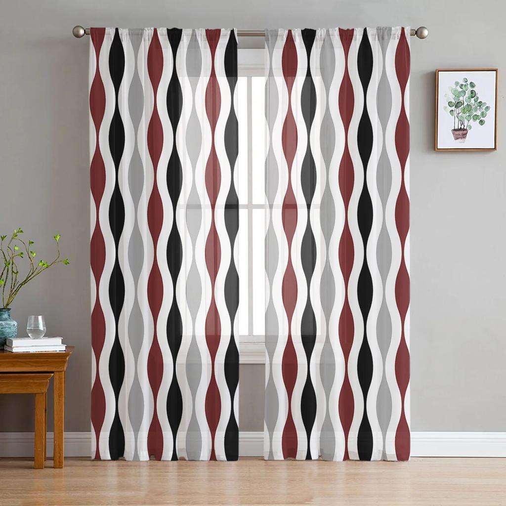 Тюлевые шторы с геометрическими полосками для гостиной, шифоновая вуаль, прозрачная оконная занавеска для спальни