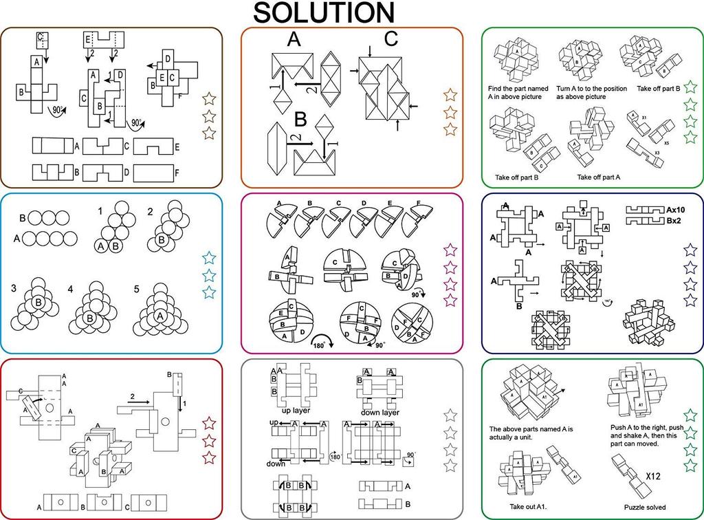 OBEST Kongming Puzzle, Wooden Puzzle, Time Killer, 3D Puzzle, Stress Relief Toy Set, Includes Walkthrough, Suitable for Ages 6+