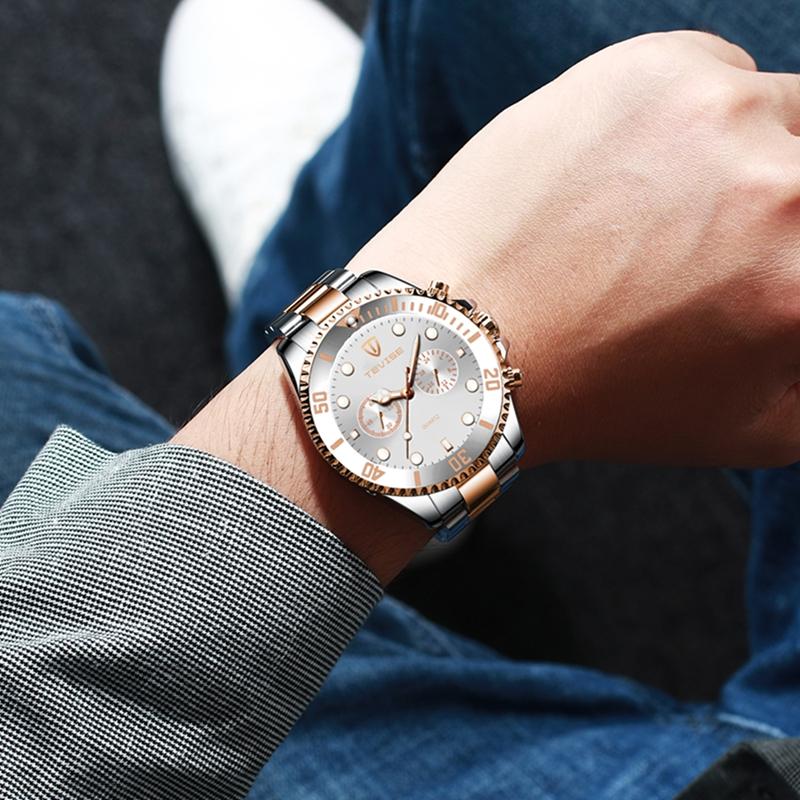 Tevise Мужские Бизнес-часы Нержавеющая сталь Кварцевые часы Дата Модные Повседневные часы Сапфировое стекло Часы