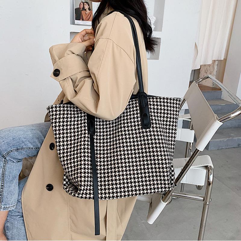 Европейский винтажный стиль, узор «гусиная лапка», женские сумки-тоуты для поездок на работу, вместительные, универсальные, композитные сумки через плечо, новые, модные