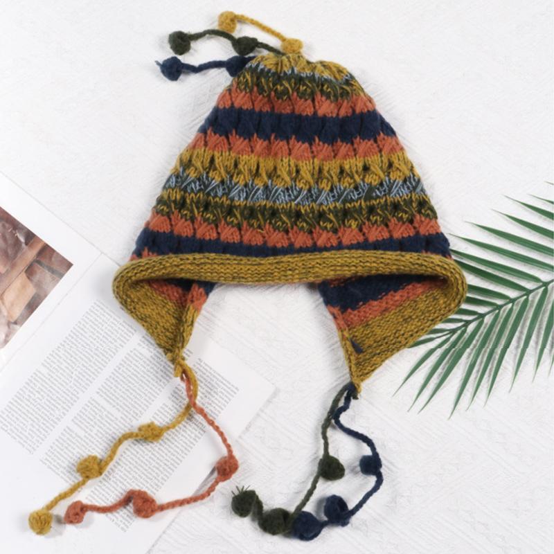 Женская мода повседневная осенне-зимняя вязаная панама красочные полосатые женские шапки