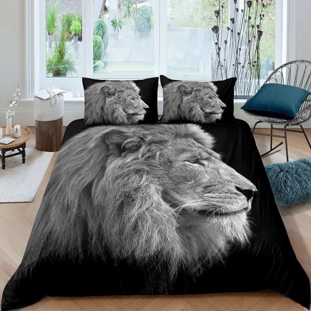 Black Lion Duvet Cover Animal Bed Sheet Pillow Three-Piece Bedding Set Single Double King Queen