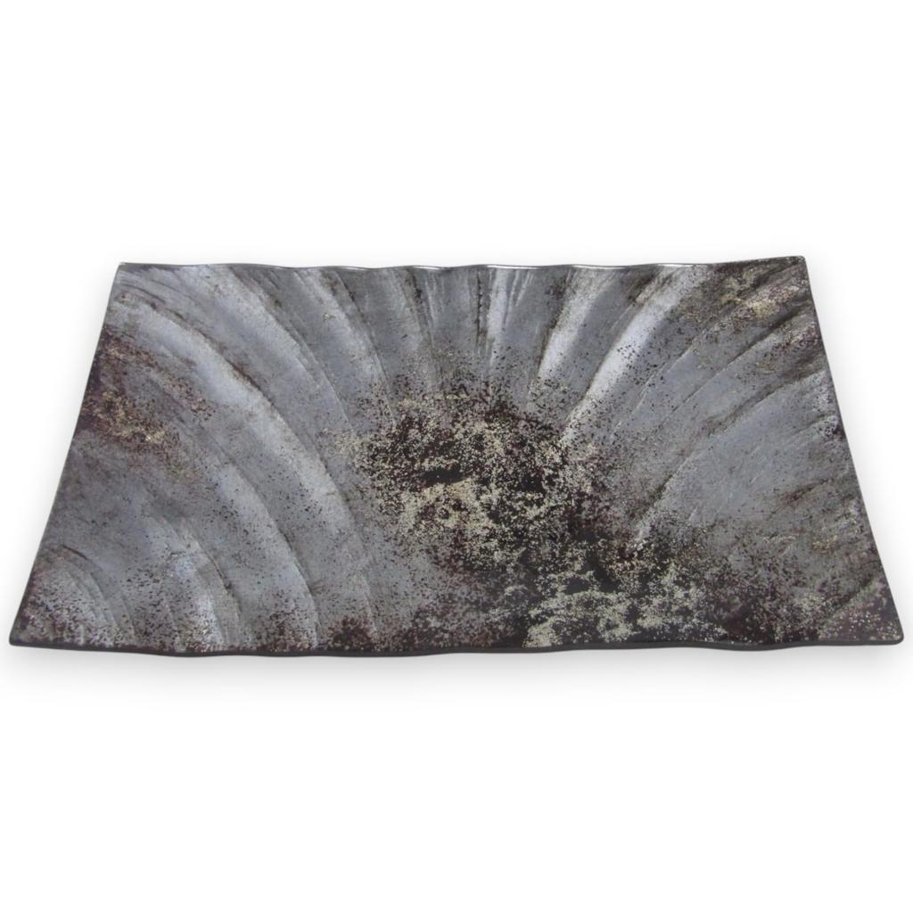 Large Glass Dinner Black and by Sairan J-kitchens Plate, Rectangular, 23cm, Gold,