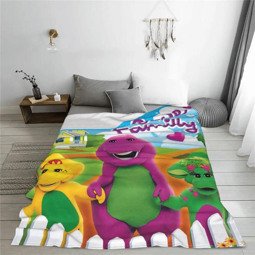 Barney & Friends Blanket Sofa Cover Fleece Printed Dinosaur Cartoon Gift Kid Throw Blankets for Bed Bedroom Plush Thin Quilt