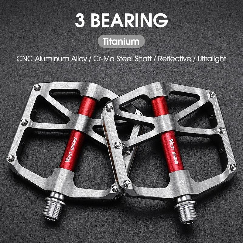 WEST BIKING CNC 3 Bearing Bicycle Pedals Ultralight BMX MTB Road Bike Pedals Non-slip Aluminum Alloy Reflective Cycling Parts