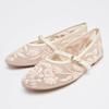Fashion Embroidery Pearl Mesh Ballet Flats Women Fashion Hollow Round Toe Flat Sandals Elegant Comfortable Belt Buckle Mary Jane Shoes