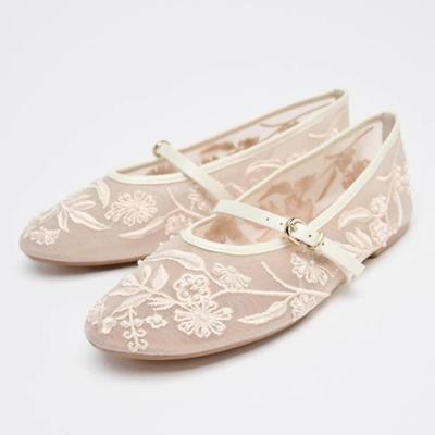 Модная вышивка, жемчуг, сетка, балетки, женские модные полые сандалии на плоской подошве с круглым носком, элегантные удобные туфли Мэри Джейн с ремешком и пряжкой