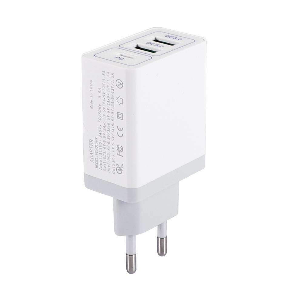 Быстрое зарядное устройство 38 Вт с двумя портами USB, QC3.0 и PD, совместимо с вилками EU/US/UK