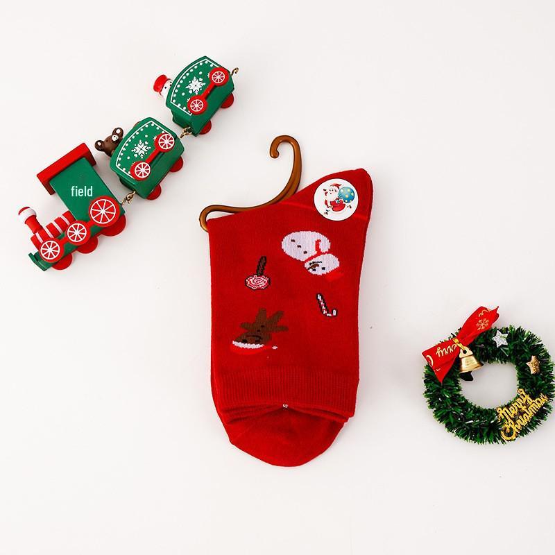 Женские рождественские мультяшные носки до середины икры - Красно-зеленые полоски, 100% хлопок, Осень/Зима, Идеальный подарок