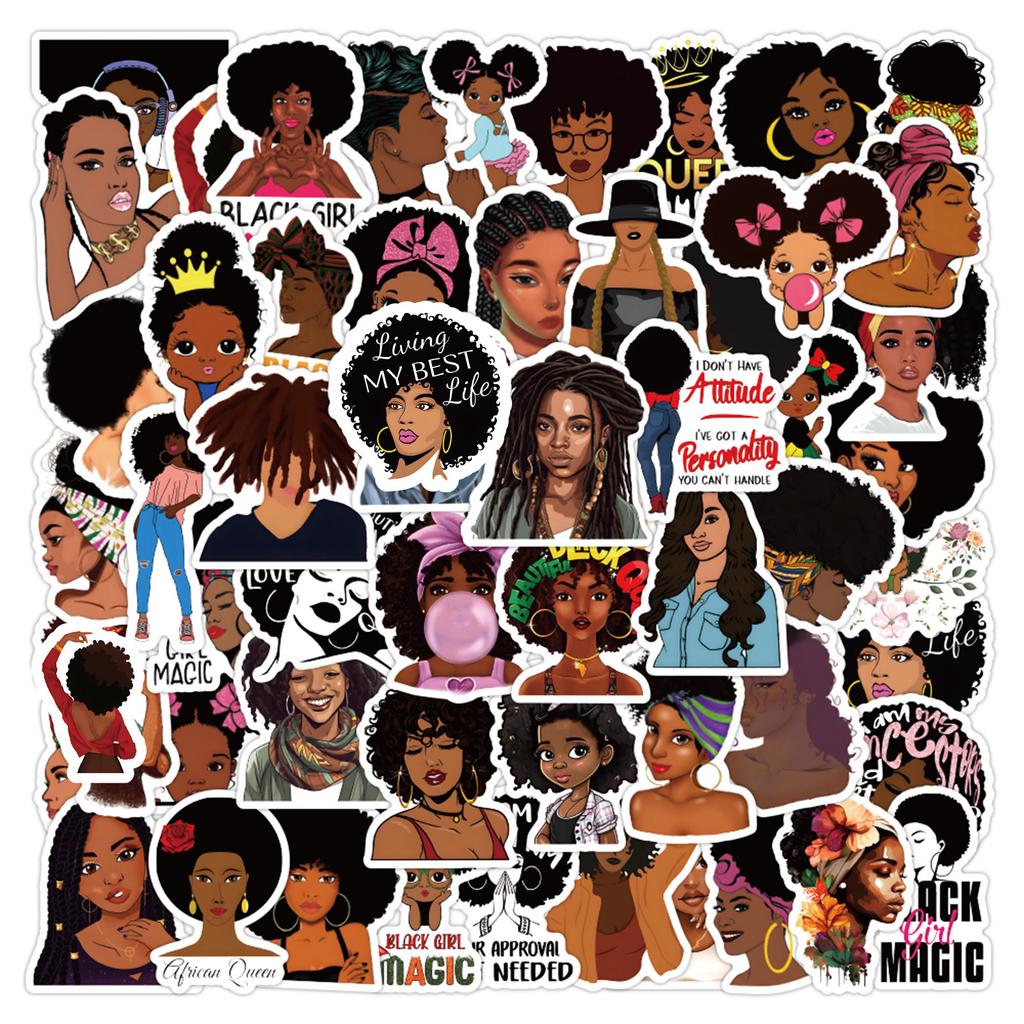 62 Inspirational Black Girl Doodle Stickers Suitcase Laptop Scooter Waterproof Decorative Stickers