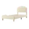 Girls Bed Upholstered Running Light Effect Higher Feet Without Mattress Wavy Headboard Princess Changing LED Strip Sleep Faux Leather Dorm Apartment