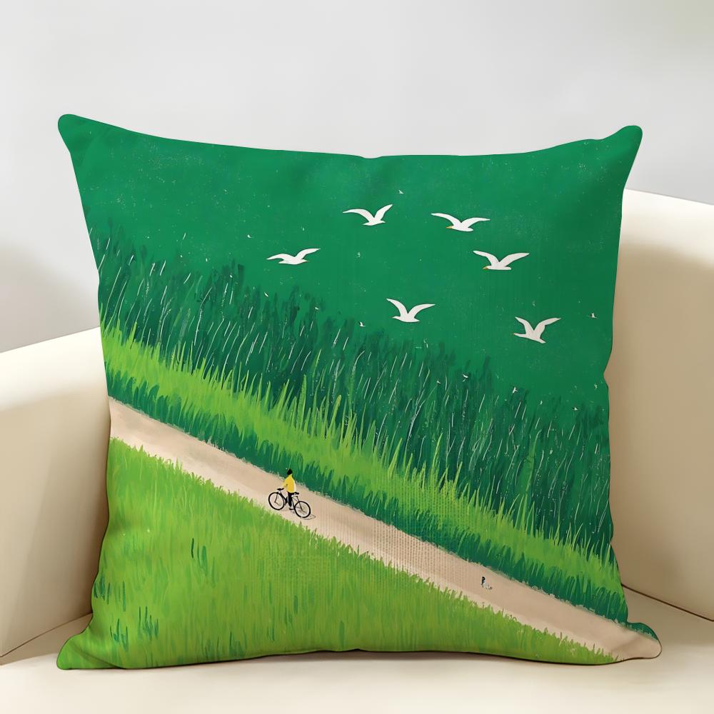 Japanese Minimalist Comic Style Cushion Cover Natural Linen Organic Fabric DoubleSided Printing Room Sofa Decor Pillow Case