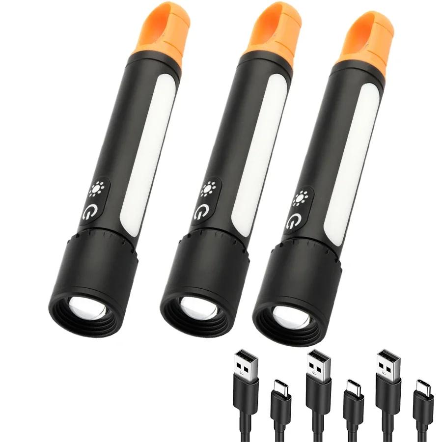 3500mAh Zoomable LED Flashlights High Lumens USB Rechargeable Portable Tactical Laser Torch 9Lighting Modes Emergency Work Light