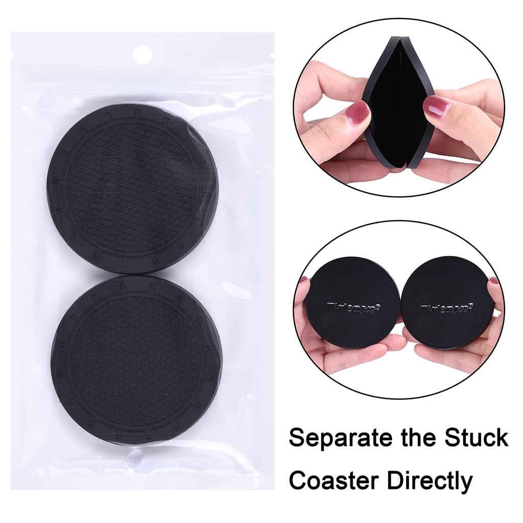 Wisdompro Car Non-Slip Coasters for Drink Holders, Vinyl Cup Mats, Anti-Slip, Anti-Vibration, Round, 70mm Diameter, Pack of 4, Black