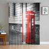 Red Phone Booth London Modern Printed Tulle Curtains for Bedroom Balcony Window Decor Creative Fashion Home Sheer Curtain