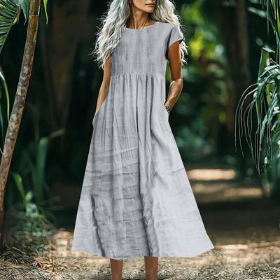 Женское модное и повседневное однотонное платье из хлопка и льна