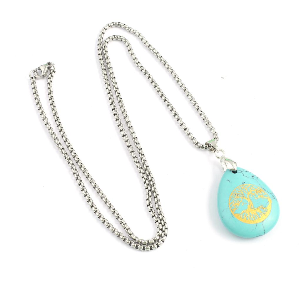 Ожерелье из натурального камня малахит/бирюза подвеска в форме капли с принтом для женщин цепочка для подарка на день рождения 60 см