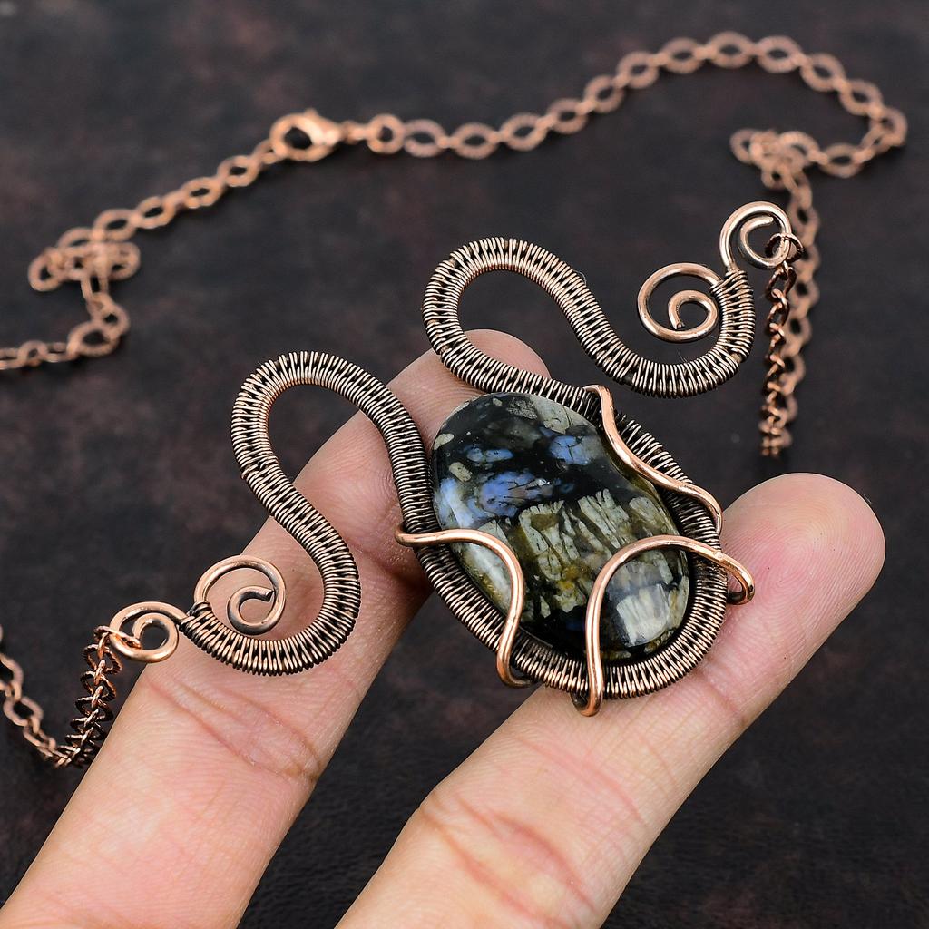 Ожерелье Que Sera, ожерелье из медной проволоки, ожерелье из натурального драгоценного камня, регулируемое ожерелье ручной работы, ювелирные изделия из медной проволоки, свадебный подарок