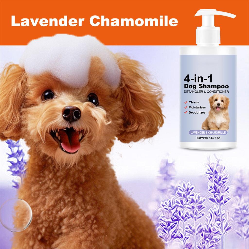 4-in-1 Calming Dog Shampoo - Cleanses Moisturizes With Lavender Chamomile - Pet-Friendly Formula 300ml