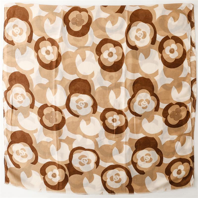Khaki Camellia Silk and Cotton Scarf: Warm Autumn/Winter Shawl for Women
