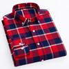Pure Cotton Oxford Male Shirts Long Sleeve Easy Care Button Collar Classic Men Plaid Shirt Regular Fit Winter Spring
