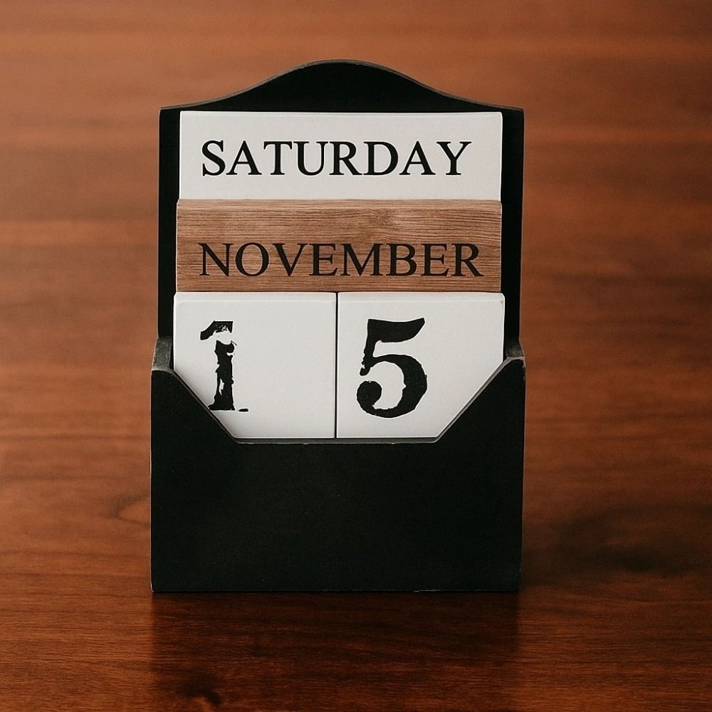 Aesthetic Wooden Perpetual Calendar Manual Reusable Desk Calendar Ornament Home Decoration Black Date Display Ornament