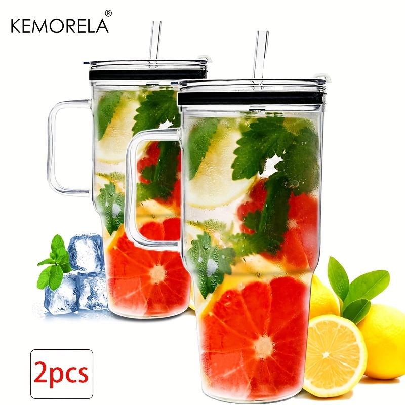 KEMORELA 1/2 шт. Большой стеклянный стакан 40 унций с соломинками и крышками Стеклянный стакан для кофе с ручкой Прозрачная бутылка для воды для автомобиля/кемпинга