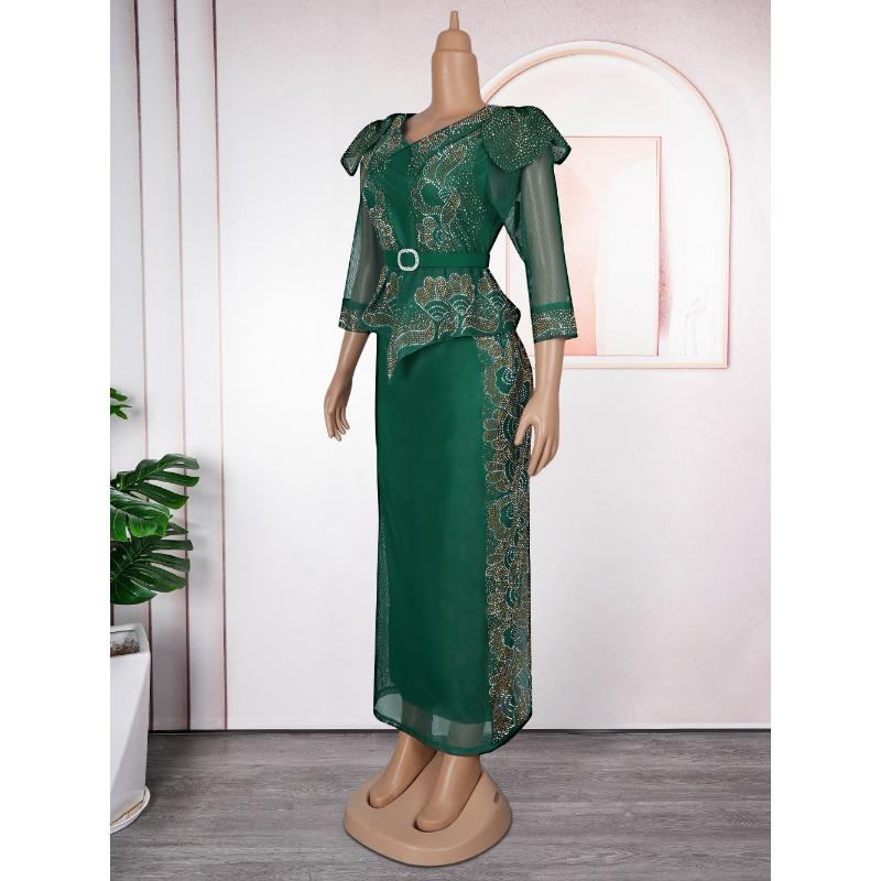 Плюс Размер Женская Мода Горячая Бриллиантовая Рождественская Вечеринка Поддельные Два Платья