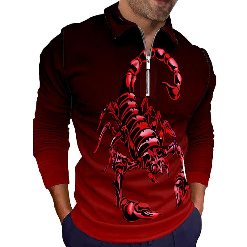 Персонализированная мужская рубашка поло на молнии с принтом скорпиона, повседневная супермодная крутая рубашка поло уличной моды.