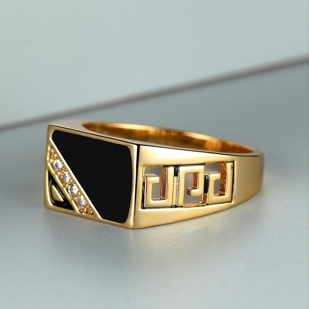 Винтажные квадратные черные эмалированные кольца для мужчин и женщин, золотого цвета, кольцо с выдолбленным узором, вечерние ювелирные изделия, подарок