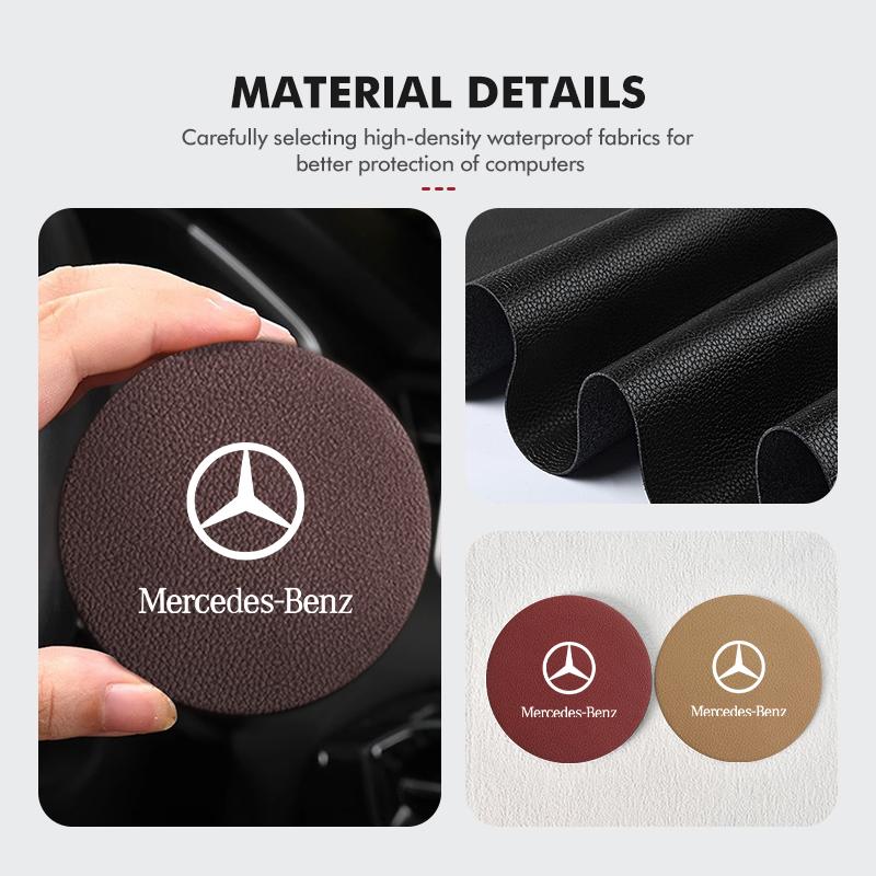 BENZ 2pcs Leather Anti-Slip Mat Suede Car Coaster Water Cup Holder For Mercedes Benz C180 C300 W124 W176 W177 C200 C260 GLC CLE CLA