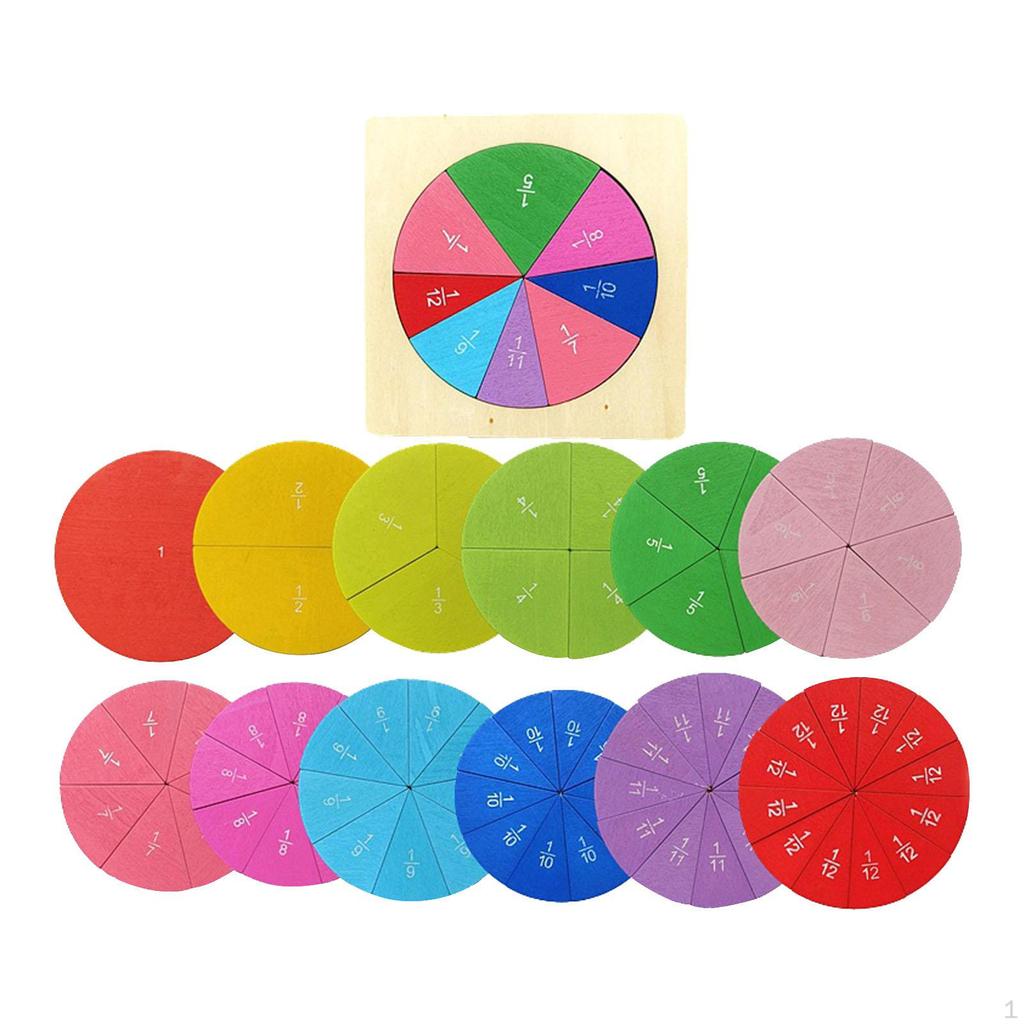 Wooden Math Learning Toys Education Fraction Circles Manipulatives Color Sorting Teaching