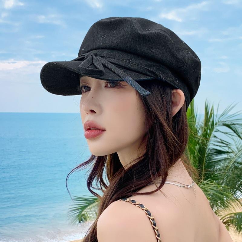 Thin British retro newsboy hat women's summer cowboy navy hat versatile casual big head circumference showing face small hat