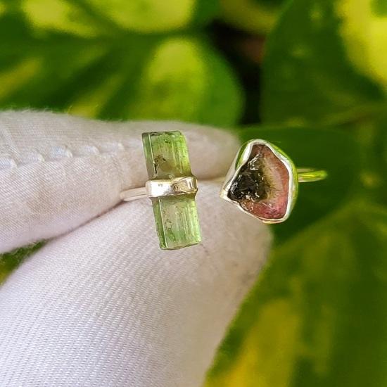 Natural Green Pencil Watermelon Tourmaline 925 Sterling Silver Ring 7 US, A 73