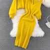 Women Autumn Winter O Neck Beaded High Waist Short Open Bellybutton Sweater Two Piece Knitted Tank Top Dress